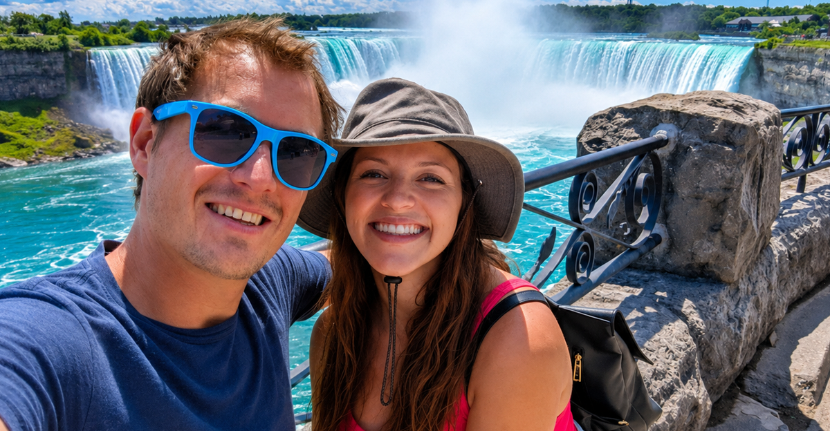 AI-generated image of a couple posing in front of Niagara Falls
