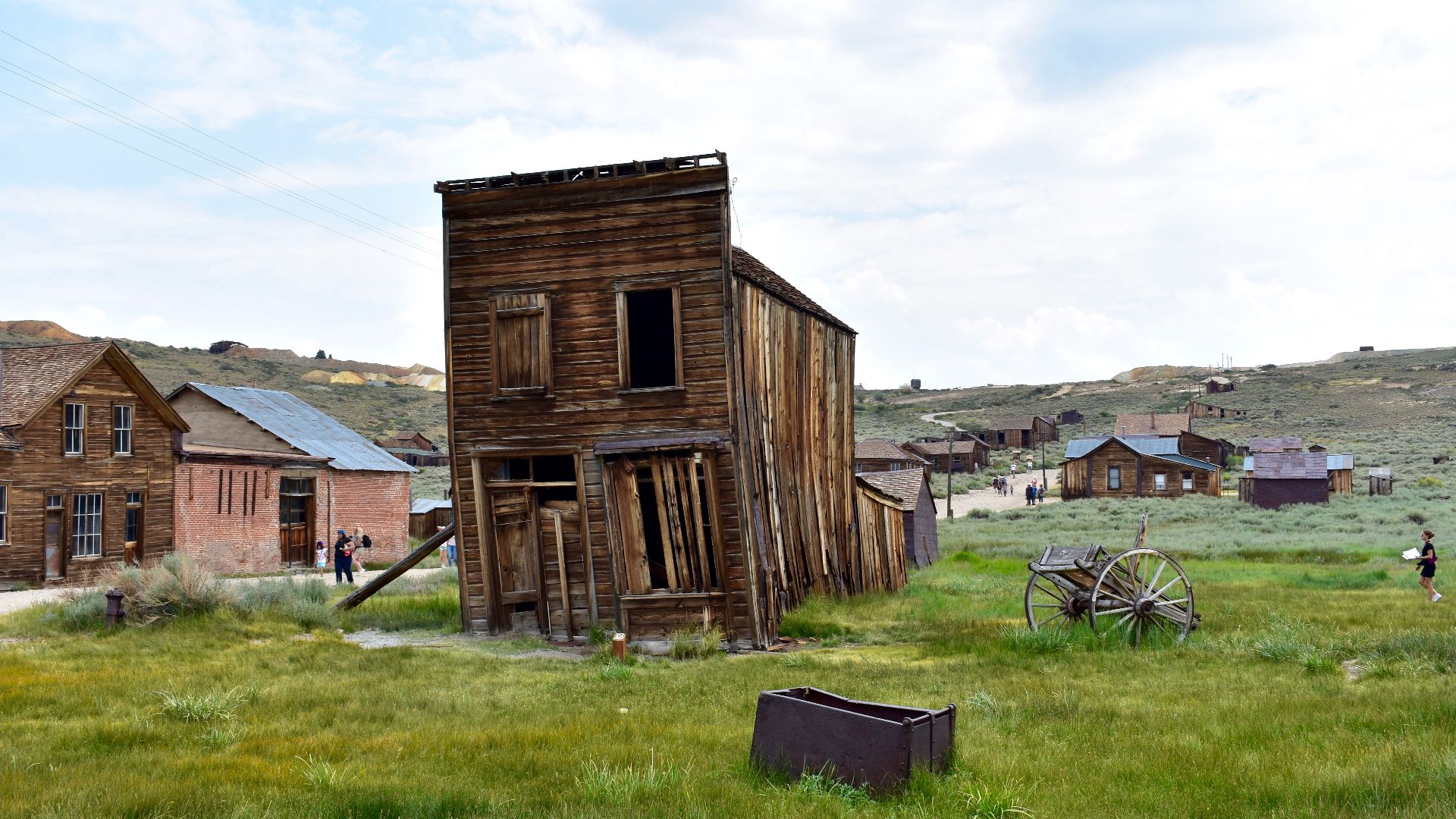Bodie park management keeps the buildings in a state of arrested decay, only making what structural reinforcements are necessary to keep a building standing. Here, an old hotel is propped on stilts.