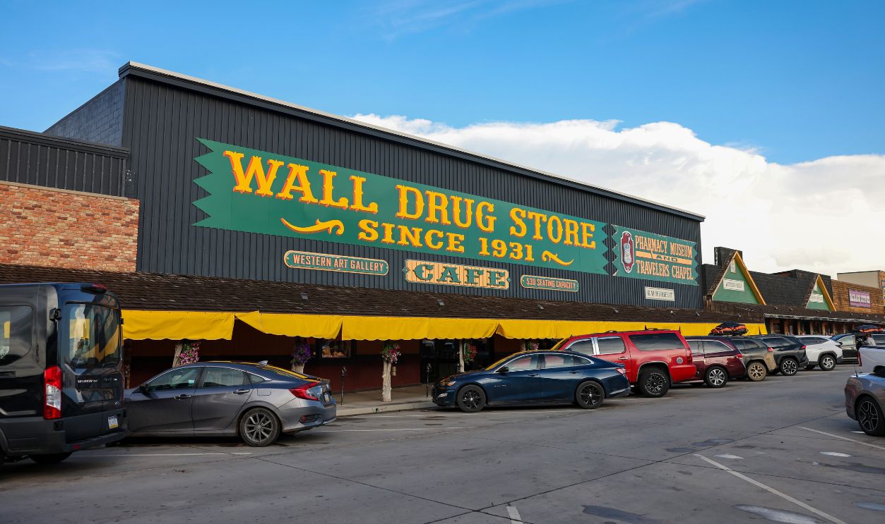 Wall, South Dakota, USA - Jun 27, 2023: Wall Drug Store, a popular tourist attraction on the Main Street of the small town of Wall