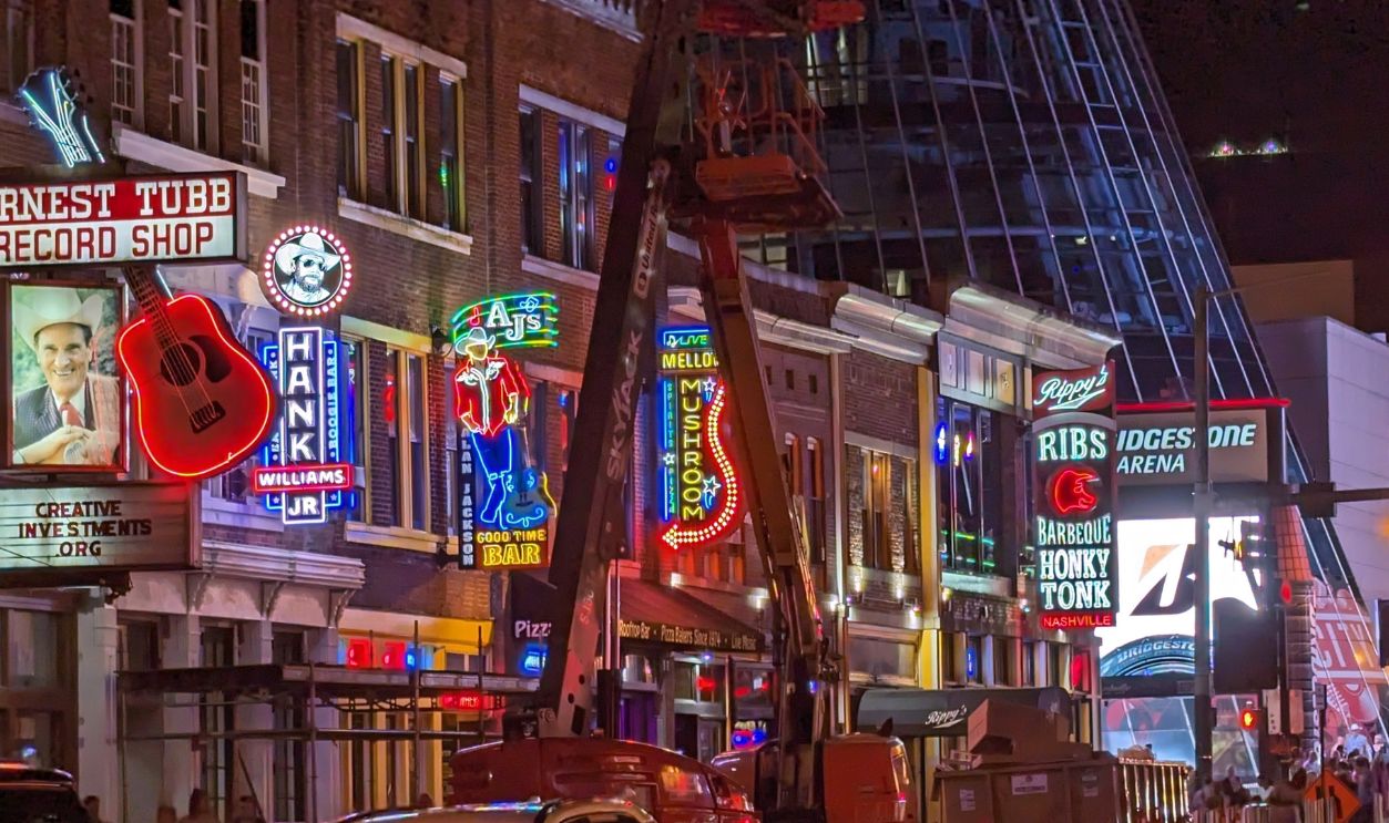 Nashville, Tennessee- October 3, 2023: Nashville's Broadway by night