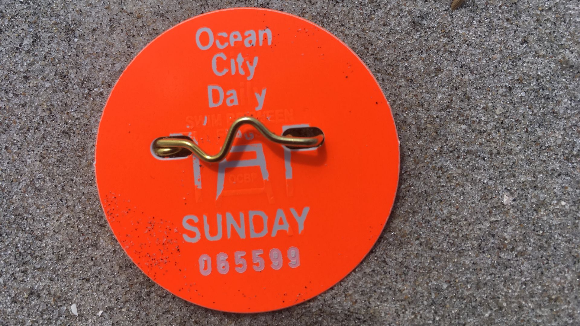 Beach tag used for admittance to the beach in Ocean City, New Jersey