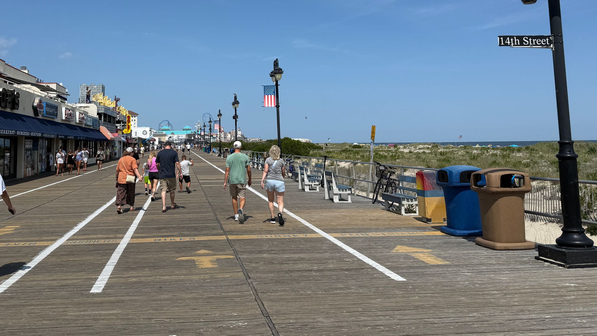 A view of the boardwalk in Ocean City, New Jersey looking north at 14th Street