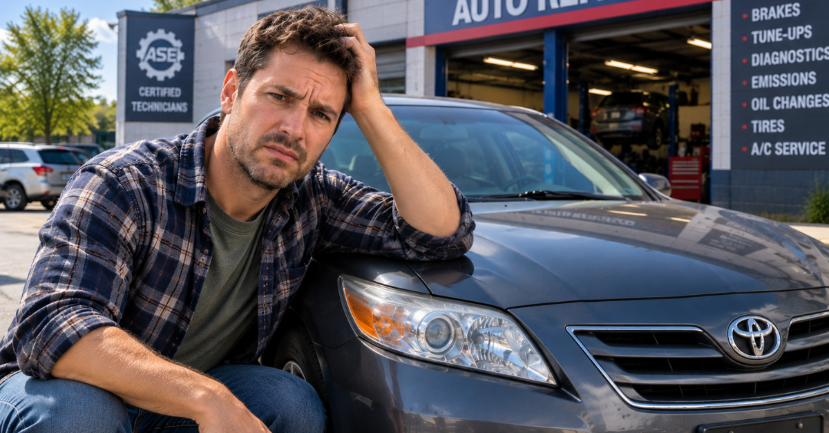Confusion in mechanic parking lot.