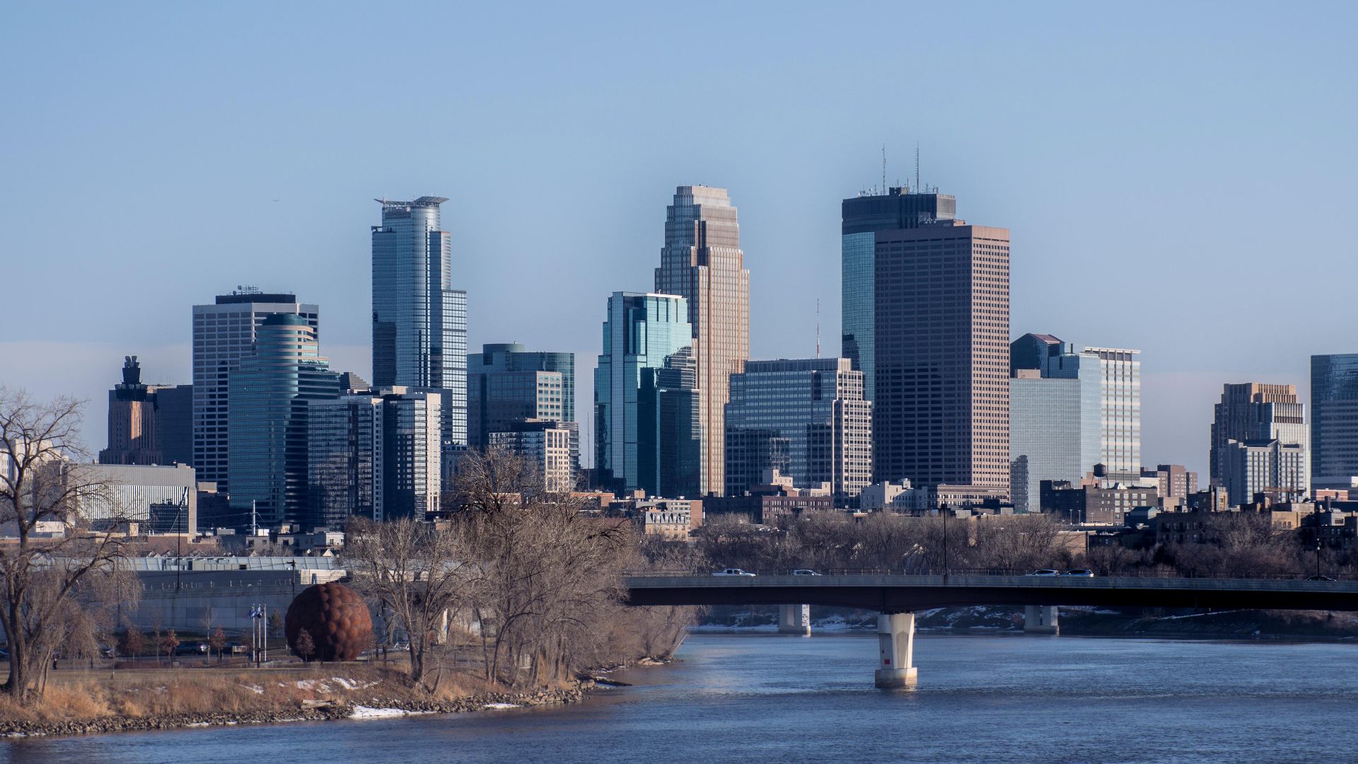 View of the Minneapolis Skyline and the Mississippi River from North Minneapolis