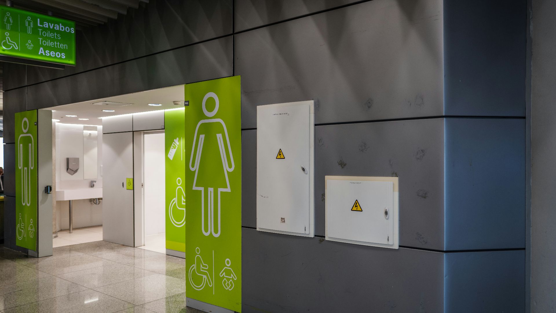 Modern public restrooms with gender-neutral and accessible facilities