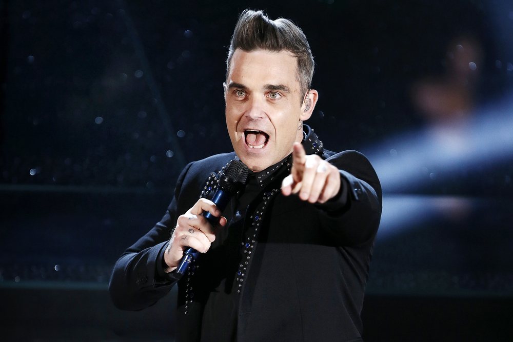 Singer Robbie Williams performs at the 67th Sanremo Song Festival