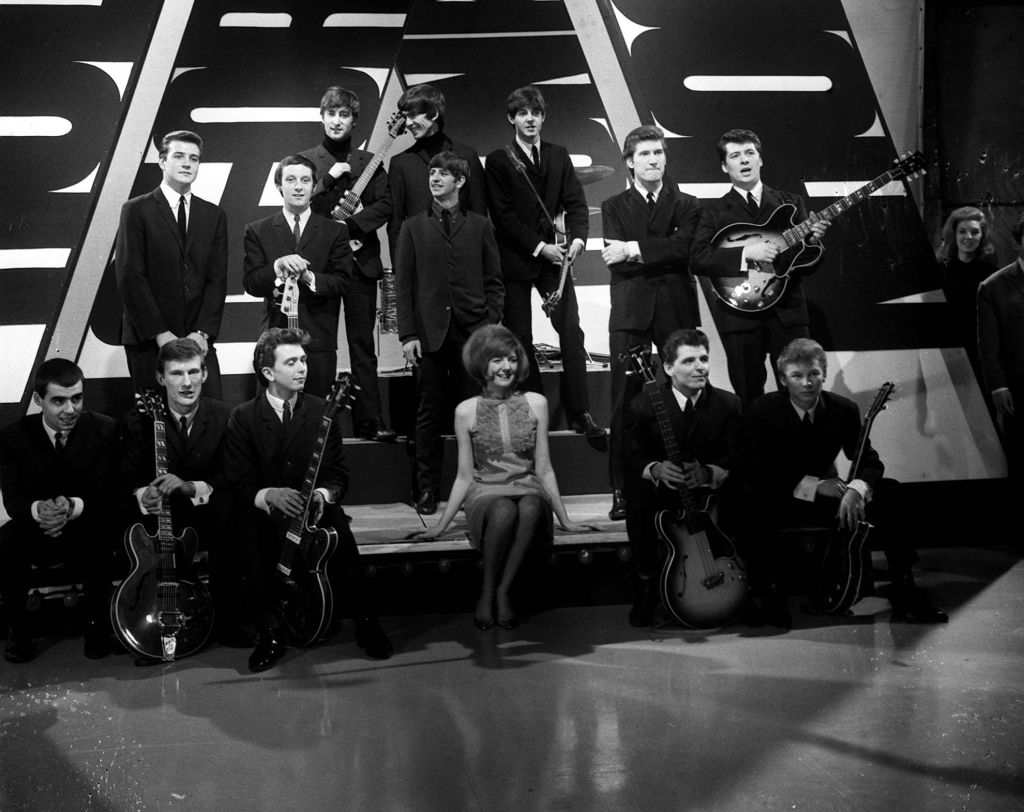 ABC's 'Thank Your Lucky Stars' programme with Brian Matthew, Cilla Black (centre), The Beatles (back), Billy J. Kramer and the Dakotas, Gerry and the Pacemakers and The Searchers