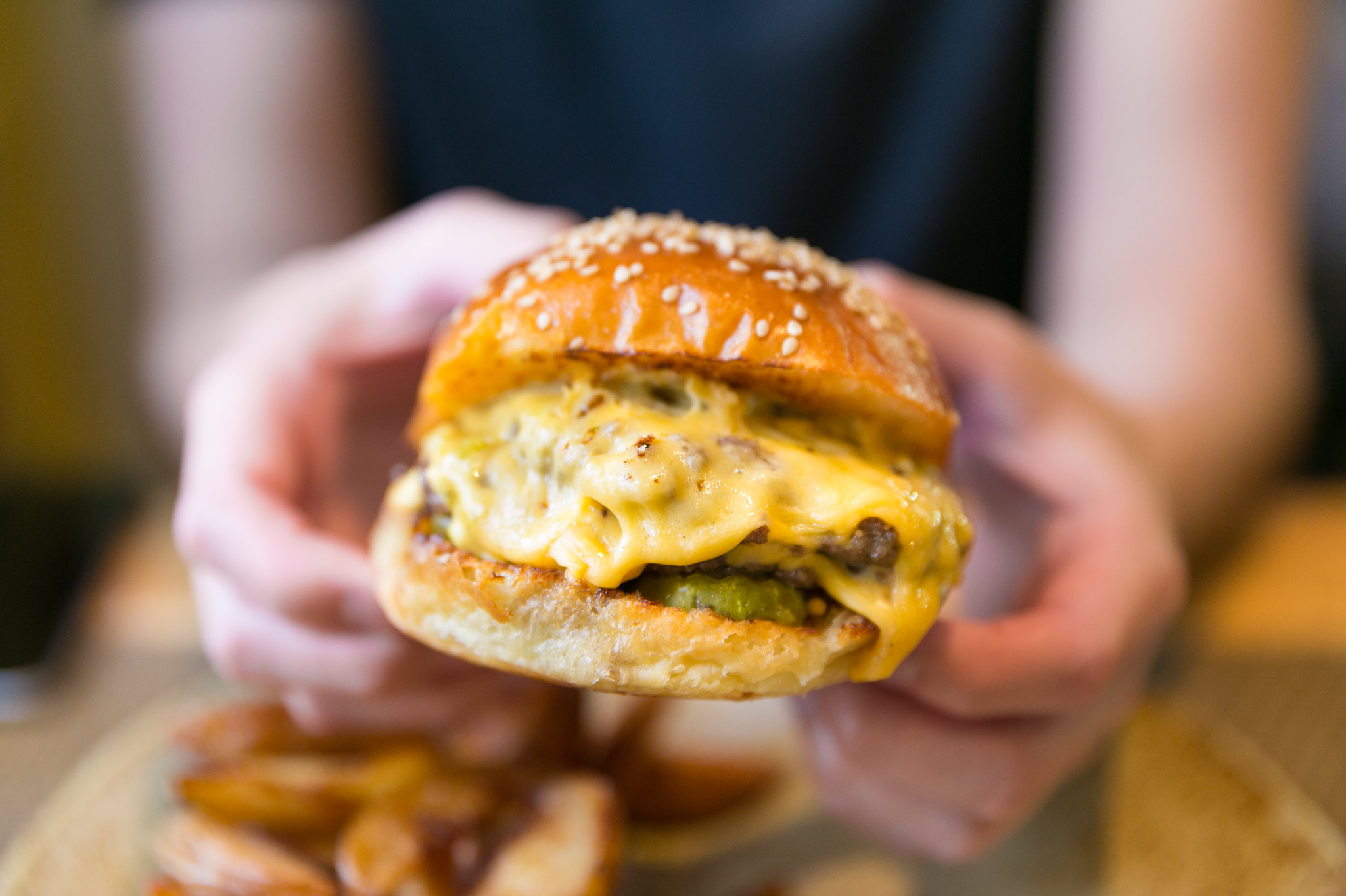 Husk Cheeseburger with Fried Potato Wedges