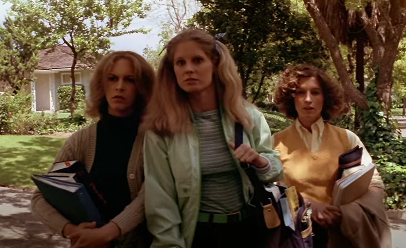 Screenshot of Jamie Lee Curtis,P.J. Soles & Nancy Kyes from - Halloween (1978)