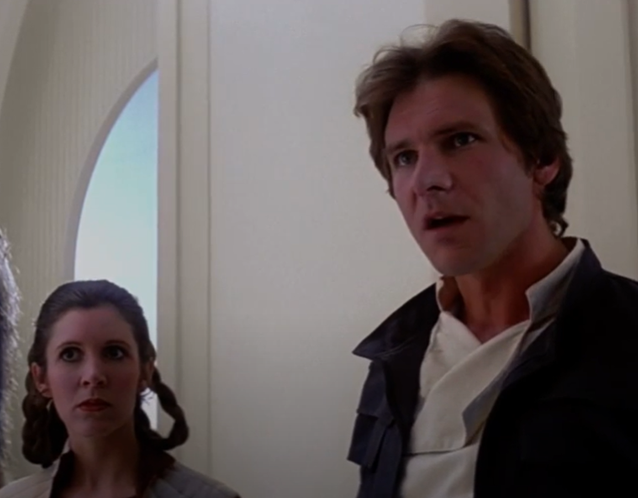 Screenshot of Harrison Ford & Carrie Fisher from the movie - Star Wars: Episode V - The Empire Strikes Back (1980)
