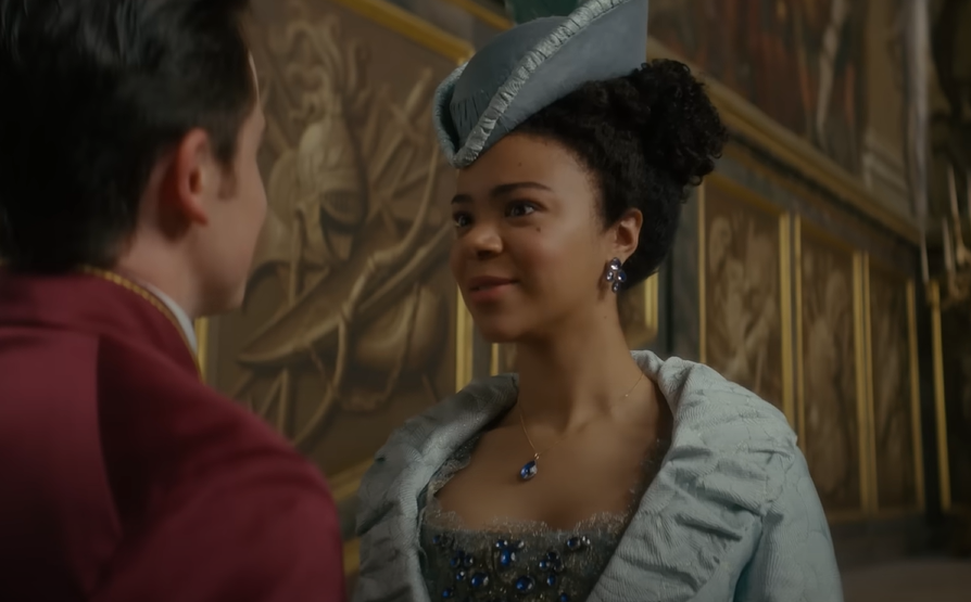 A screenshot of the TV Show Queen Charlotte: A Bridgerton Story