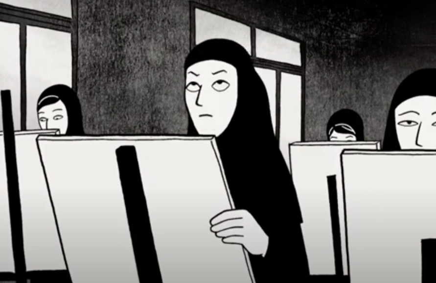 A screenshot of the animated movie Persepolis