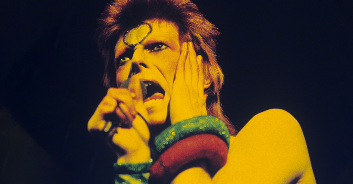 David Bowie performs live on stage at Earls Court Arena on May 12 1973 during the Ziggy Stardust tour