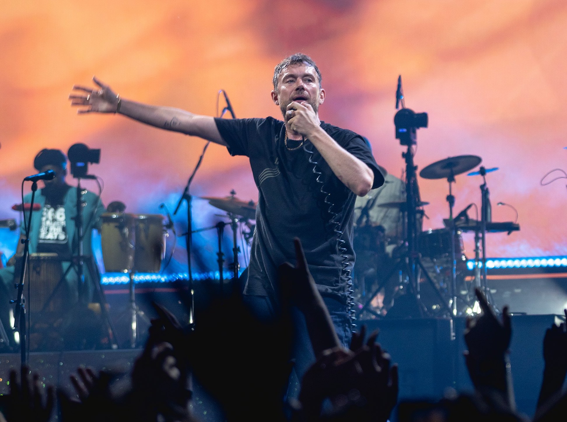 Damon Albarn of the British virtual band Gorillaz Performing on Stage