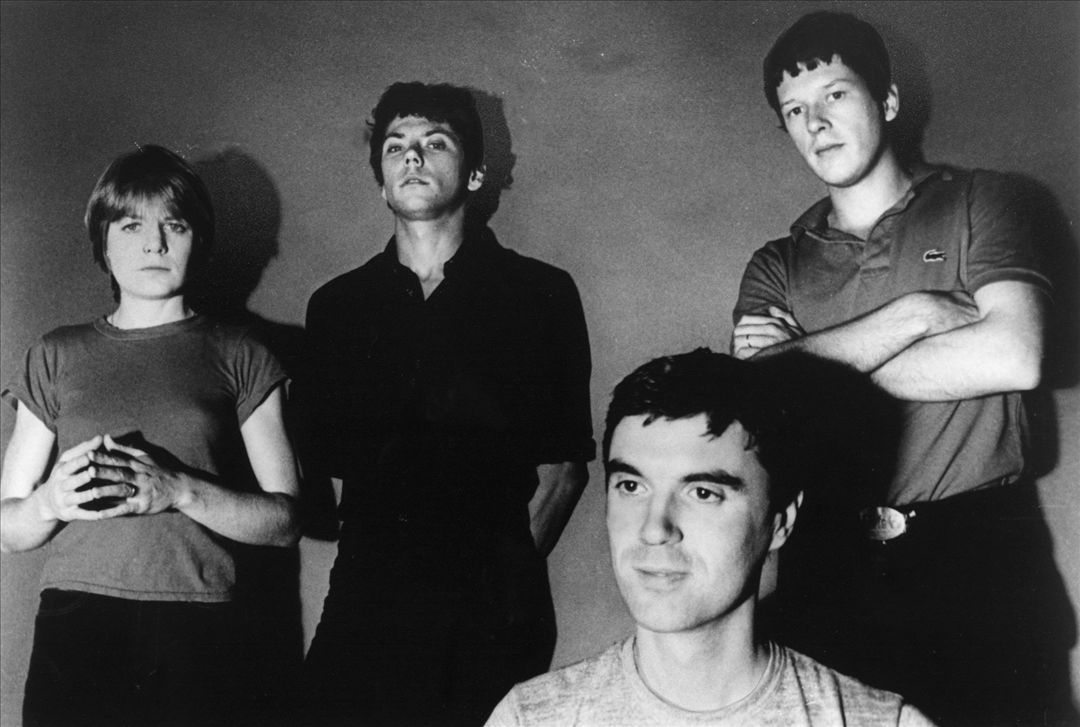 Grayscale Portrait Photo of the Musical group Talking Heads in 1977