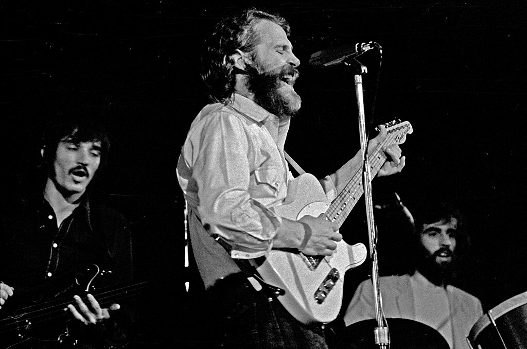 Grayscale Portrait Photo of The Band Members Rick Danko, Levon Helm and Richard