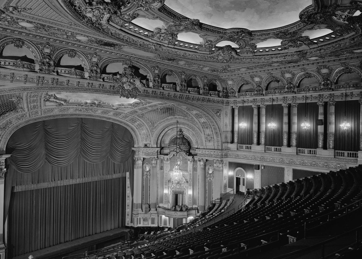 This black and white photograph captures the B. F. Keith Memorial Theatre in Boston