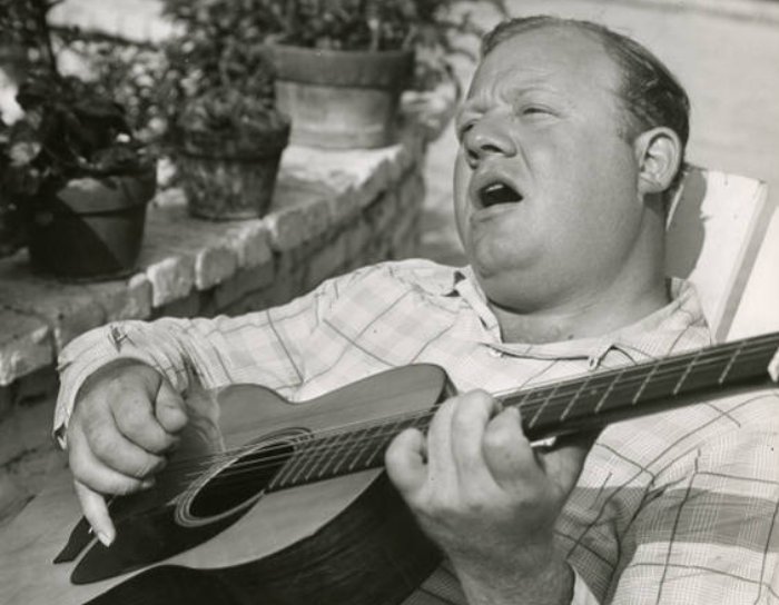 Grayscale Portrait Photo of The American musician, singer and actor Burl Ives