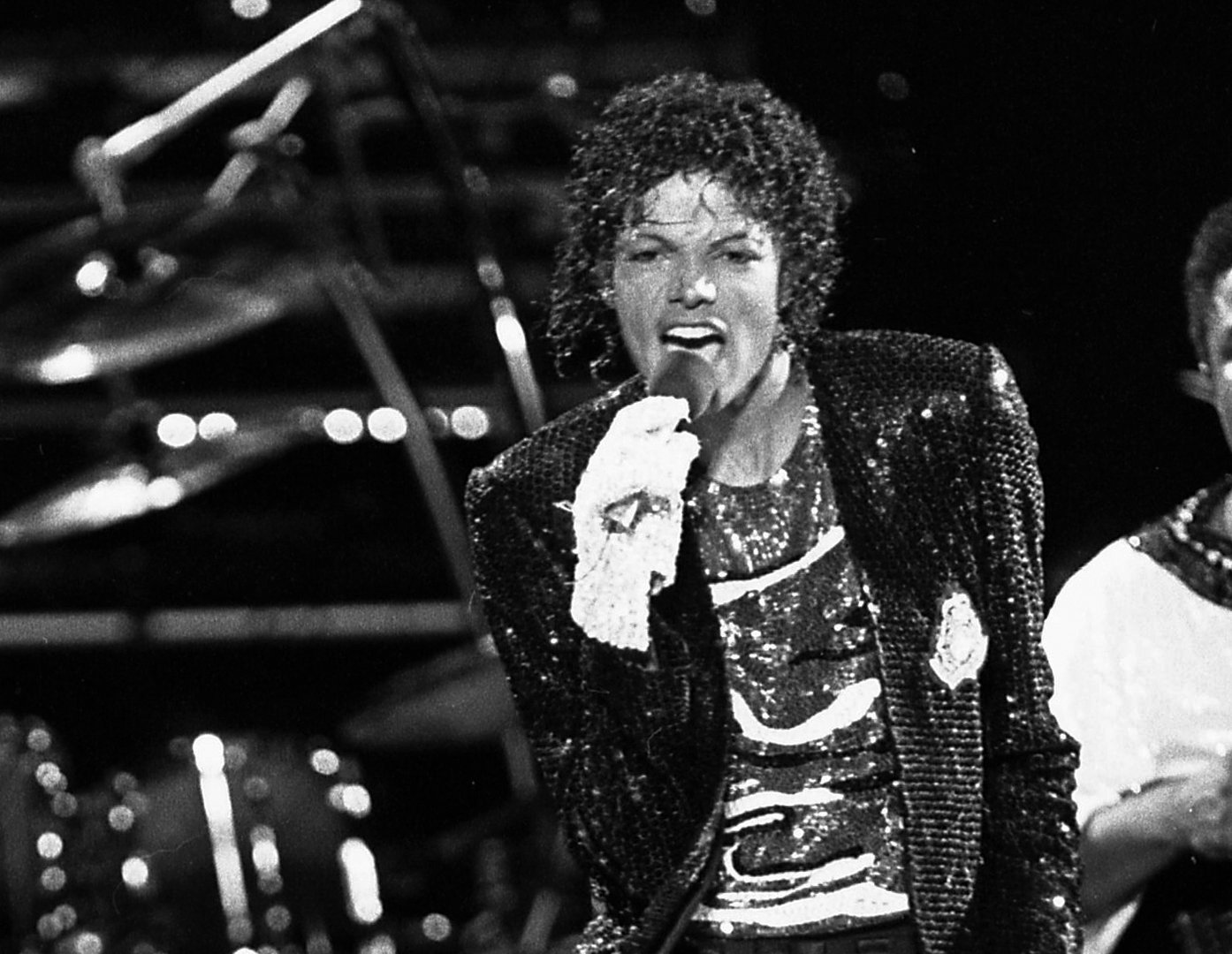 Michael Jackson performing on stage at Arrowhead Stadium