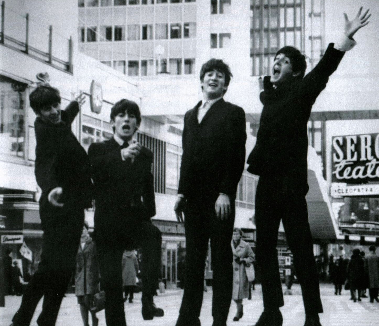 Grayscale Portrait Photo of the English rock band formed in Liverpool The Beatles