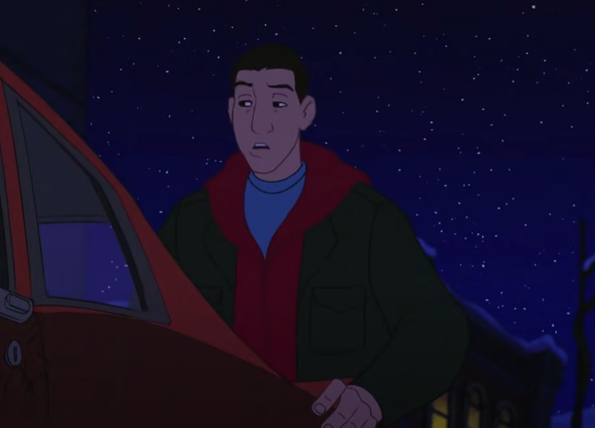 A visually captivating still taken from a pivotal moment in the animated film Eight Crazy Nights (2002)