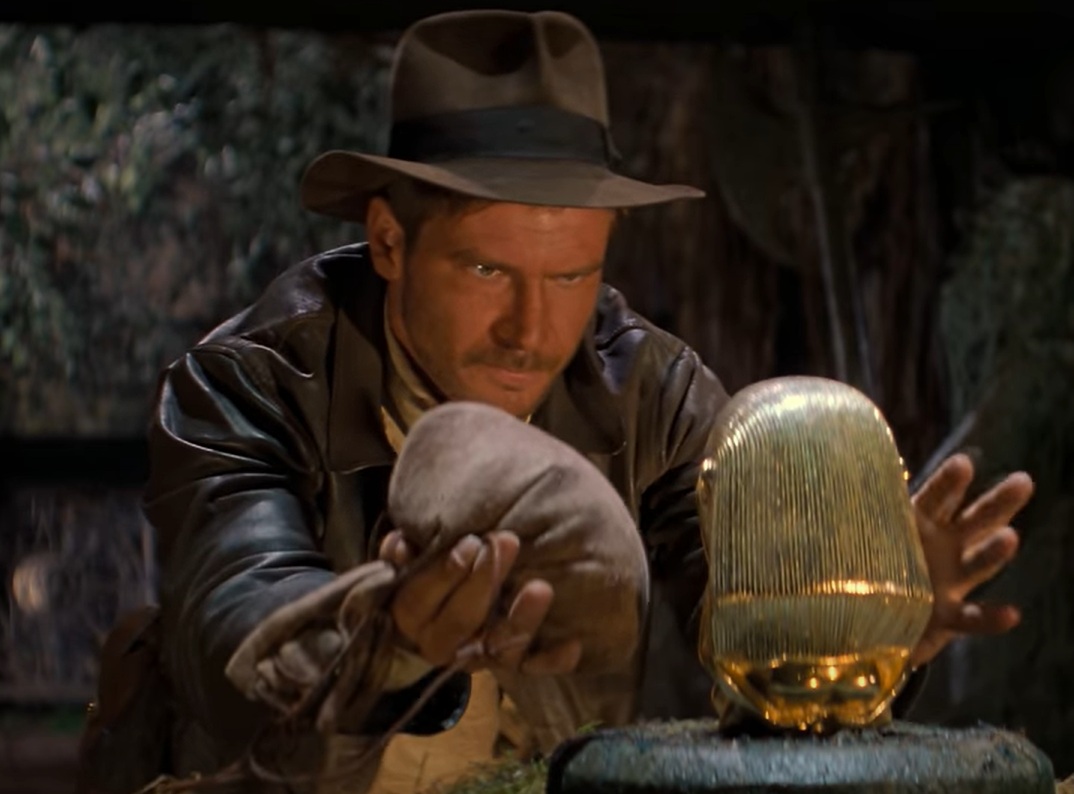 A visually captivating still taken from a pivotal moment in the film Raiders of the Lost Ark (1981)