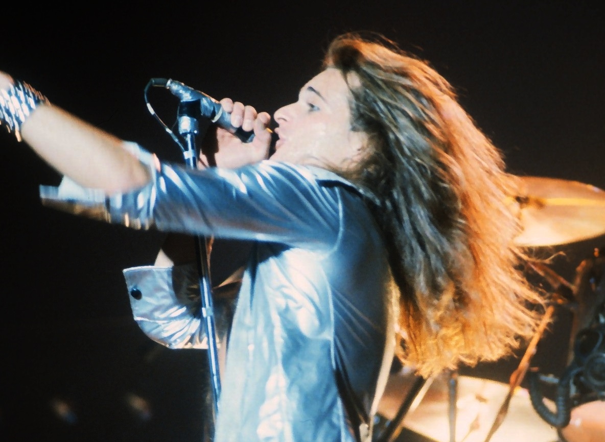 David Lee Roth, singer of Van Halen, performing live in 1978.