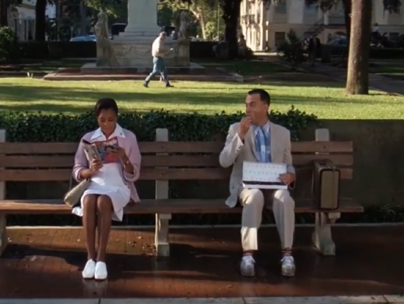 Screenshot of Tom Hanks talking with a woman - from Forrest Gump (1994)