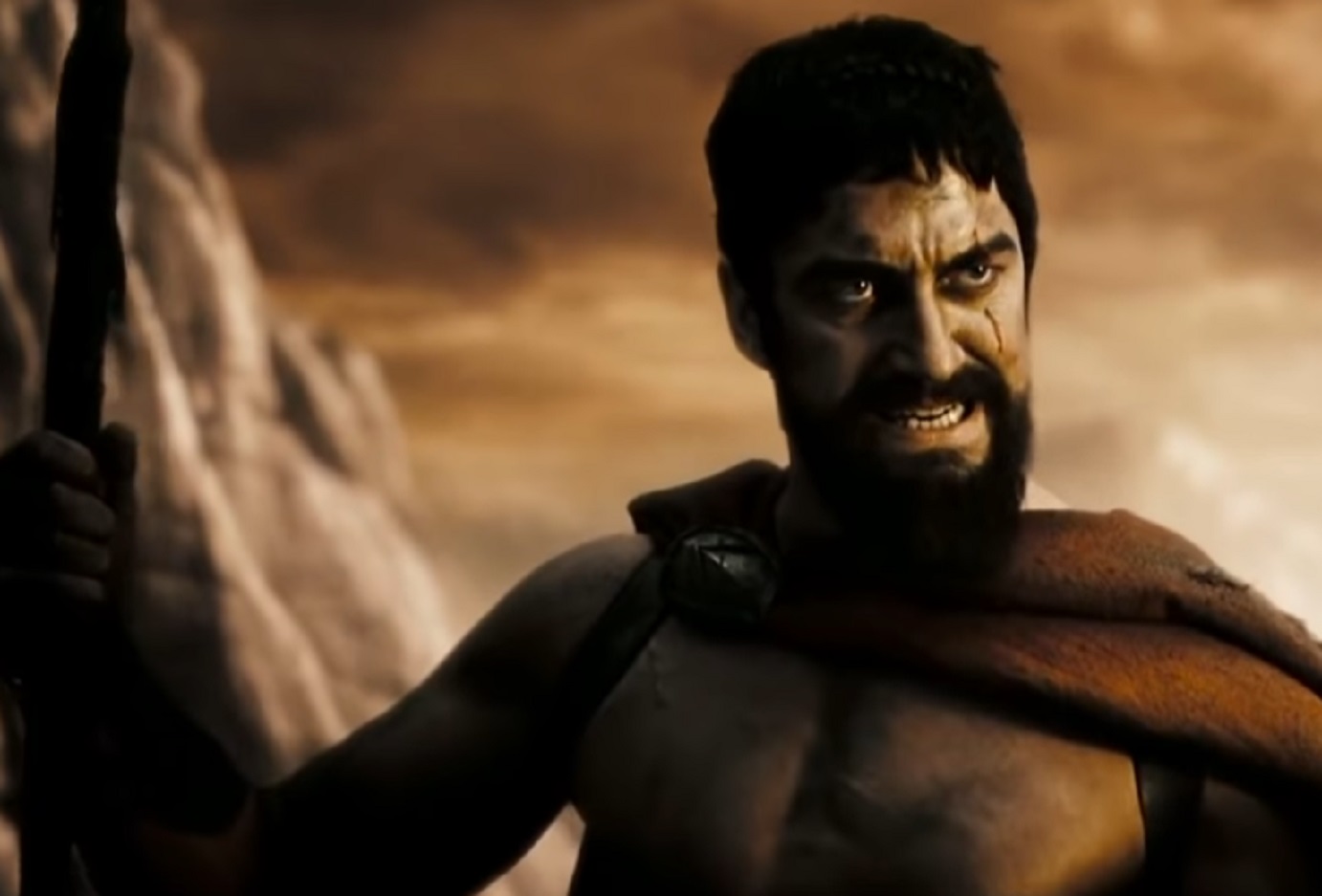 Screenshot of Gerard Butler looking angry - from 300 (2006)