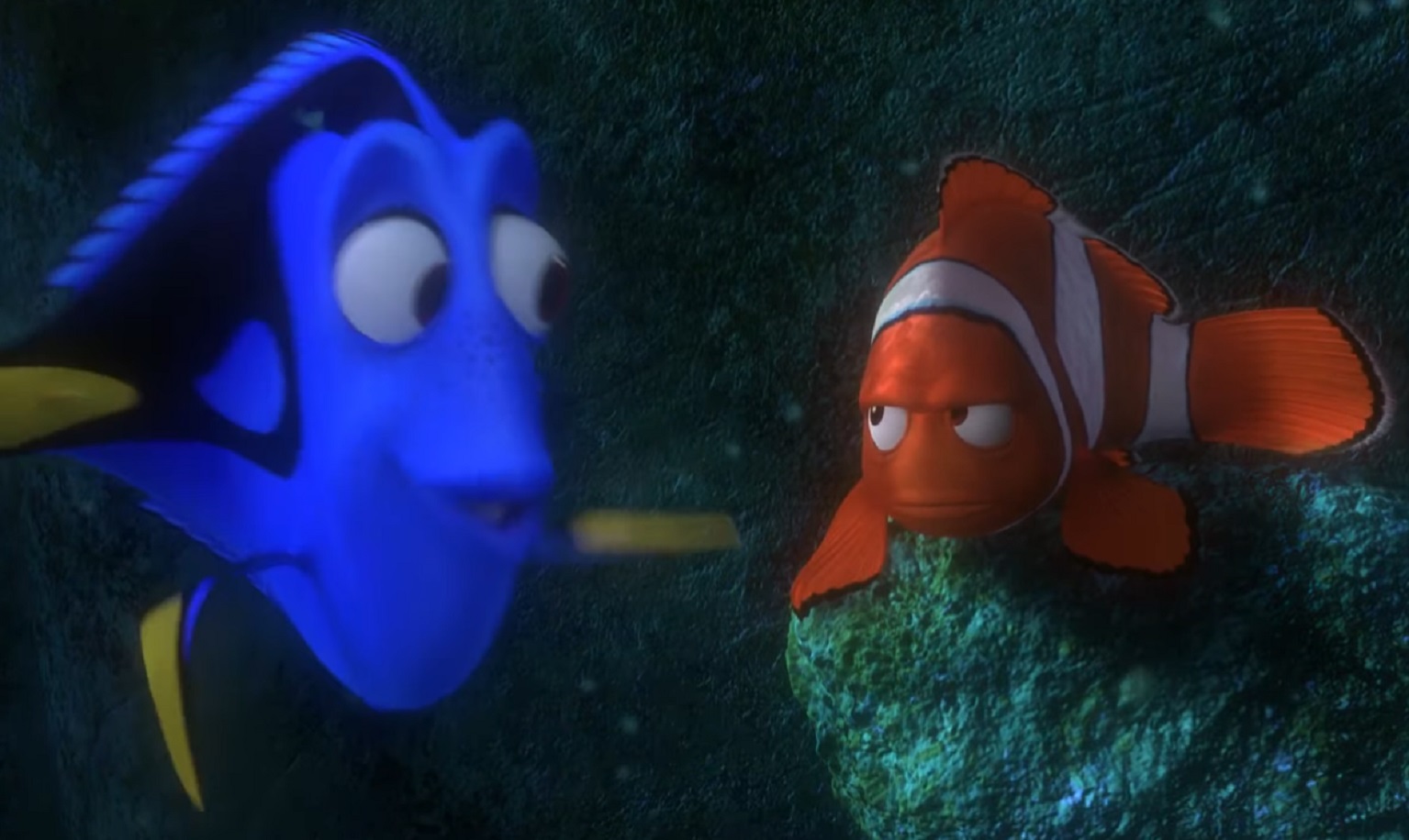 Screenshot of Nemo looking at side upset - from Finding Nemo (2003)