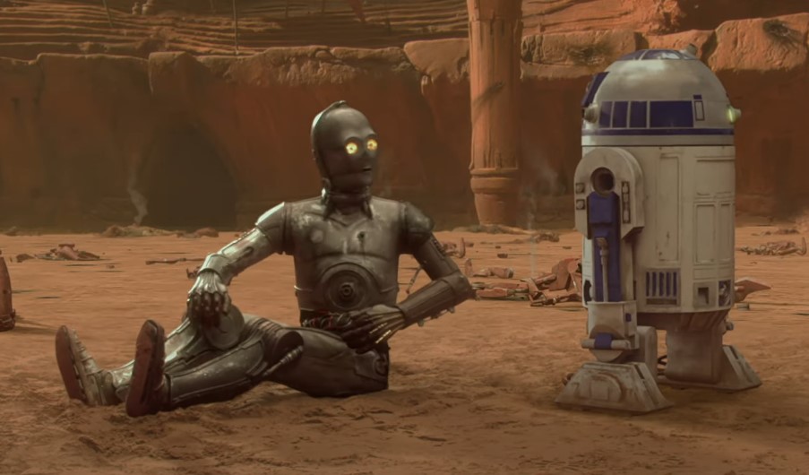 image of a Two robots talking