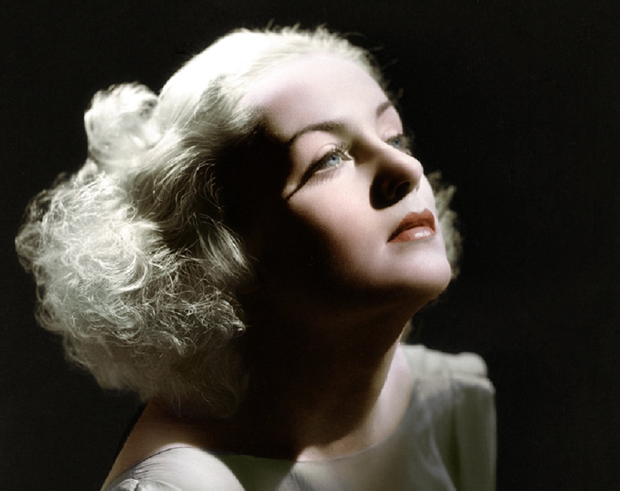 Portrait of Carole Lombard looking at side.