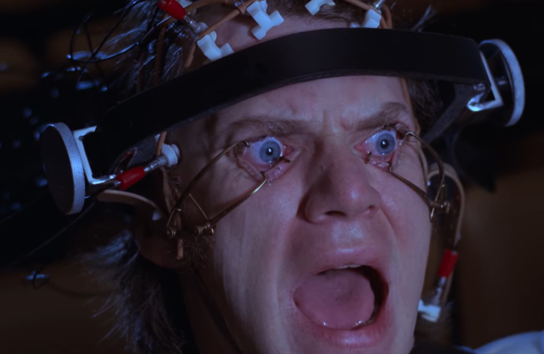 Screenshot from the movie A Clockwork Orange (1971), Actor Malcolm McDowell as Alex DeLarge