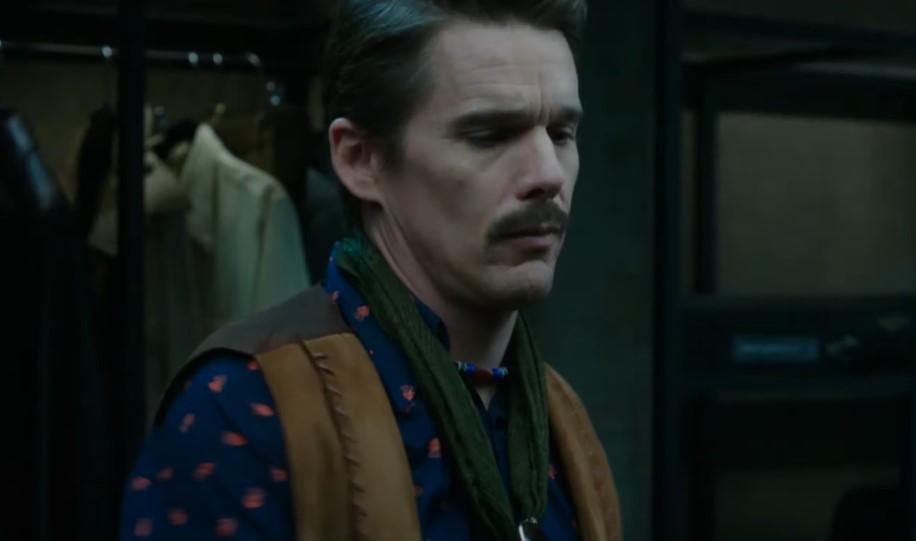 Ethan Hawke in Predestination (2014) in blue and brown