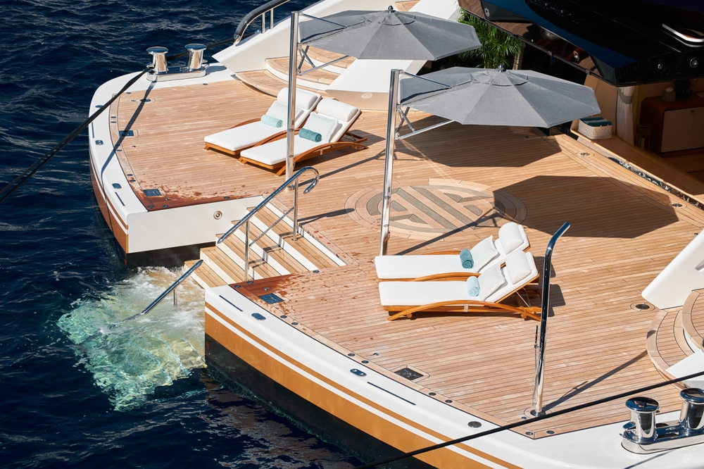 Close-up view of a relaxation area on huge mega yacht