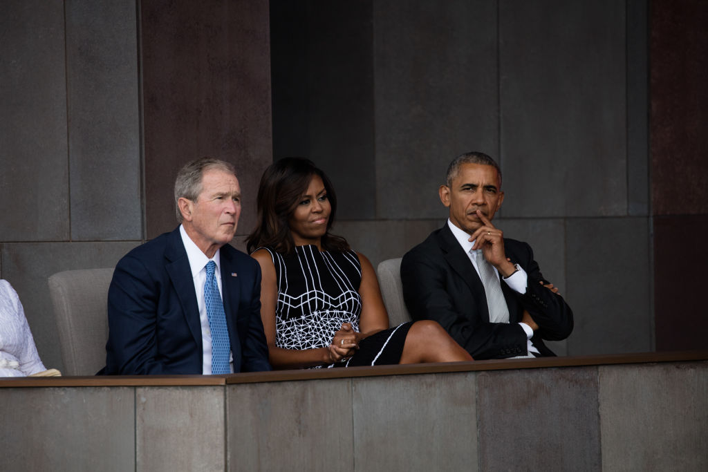 President George W Bush, First Lady Michelle Obama and President Barack Obama