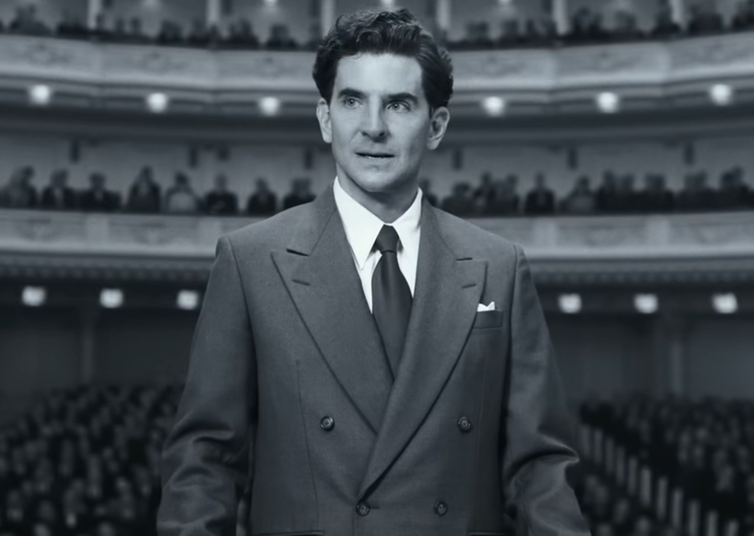 Screenshot of Bradley Cooper as Leonard Bernstein - from Maestro (2023)