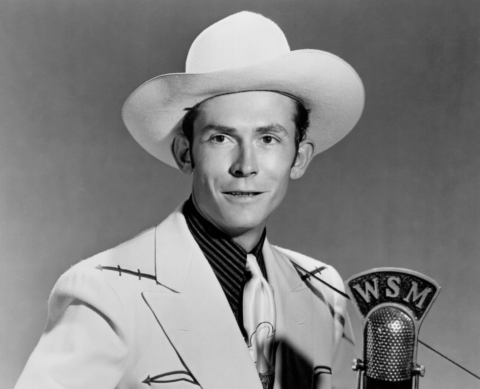 Grayscale Portrait Photo of Hank Williams for WSM in 1948