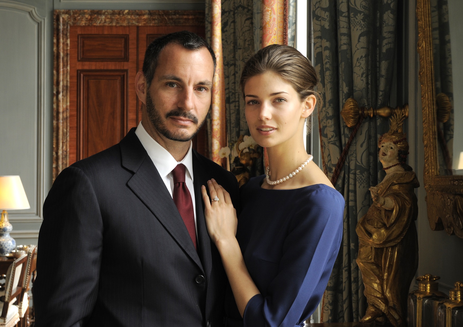 Prince Rahim Aga Khan and Kendra Spears pose on April 15, 2013 in France.