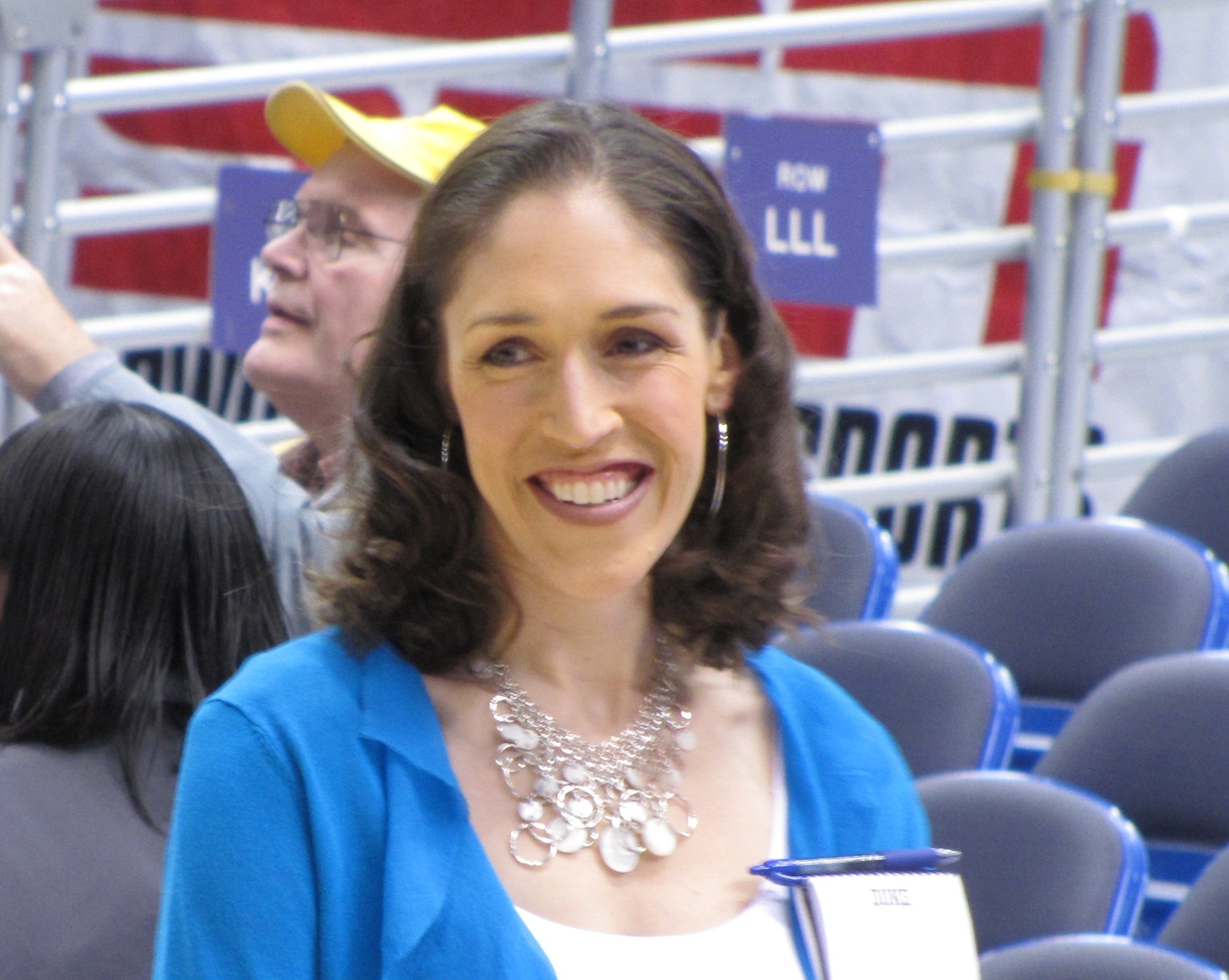 Rebecca Lobo, ESPN reporter, on the sidelines at the Big East Tournament
