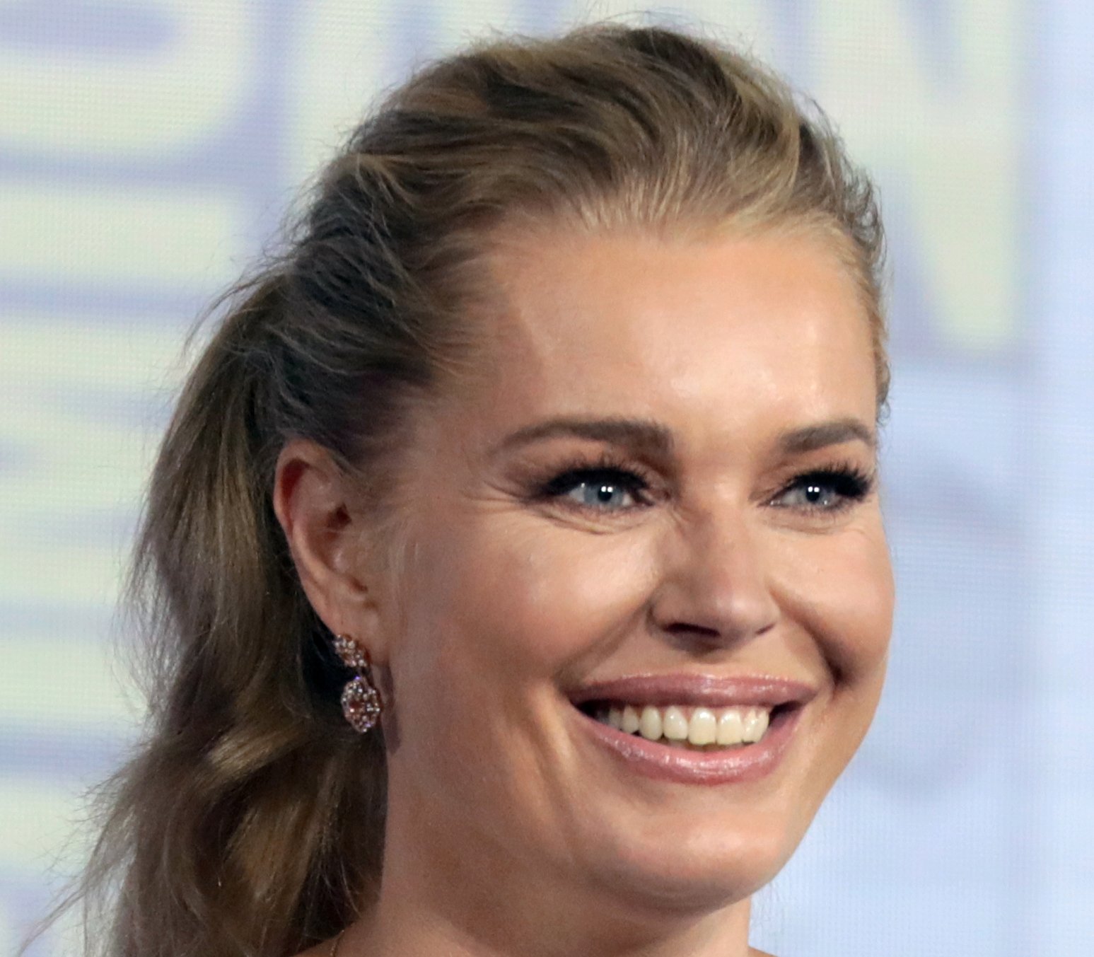 Rebecca Romijn speaking at the 2019 San Diego Comic-Con International