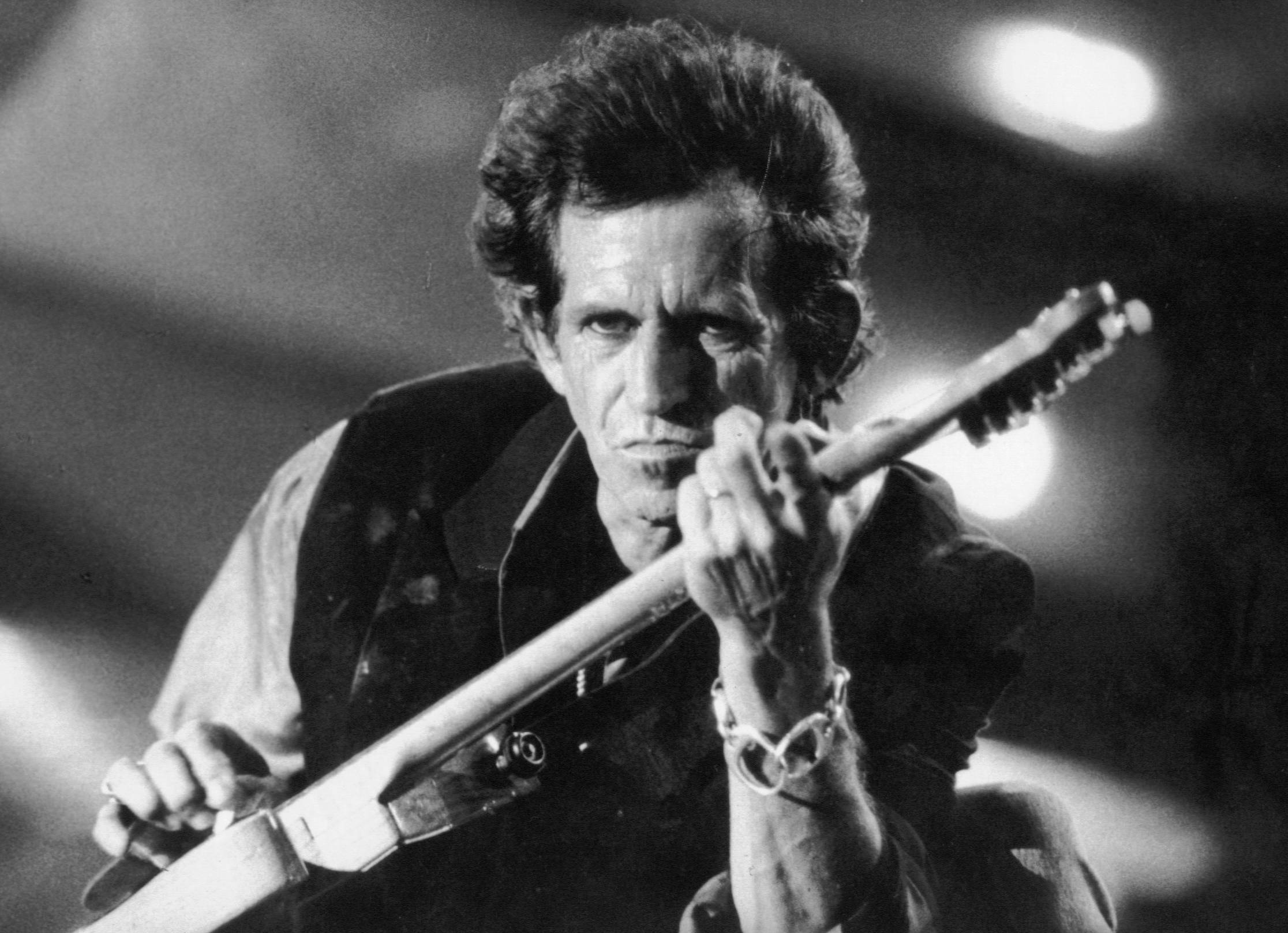 Grayscale Portrait Photo of Keith Richards