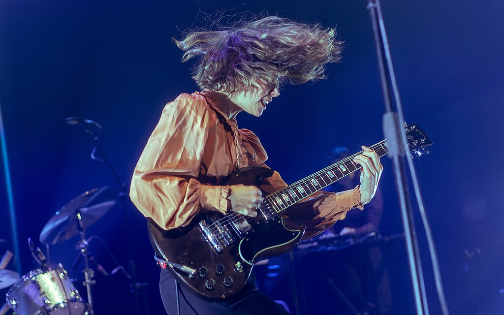 Carrie Brownstein performing with Sleater-Kinney in 2023 in London