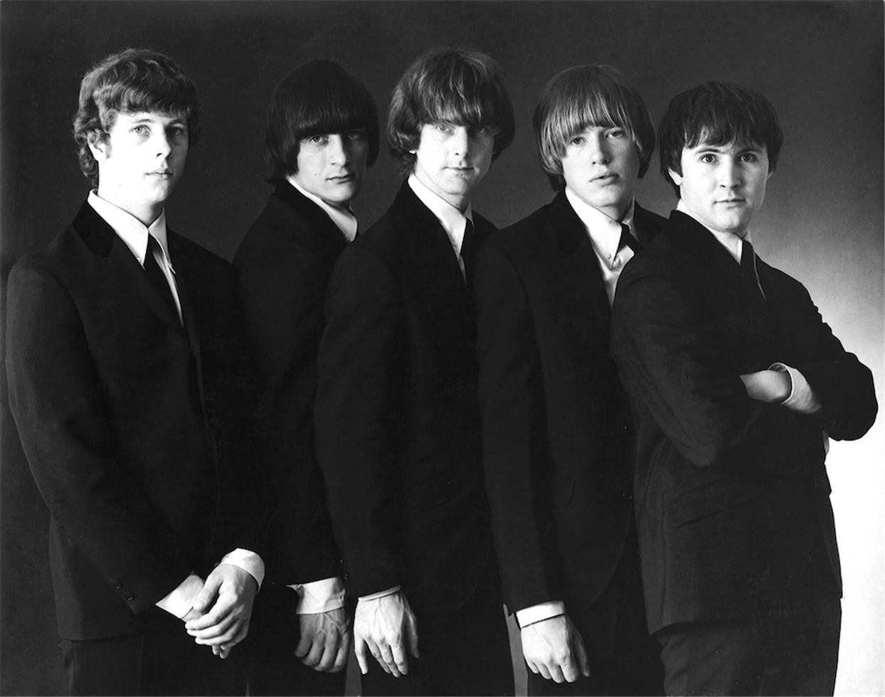 Grayscale Photo of the American rock band the Byrds in early 1965