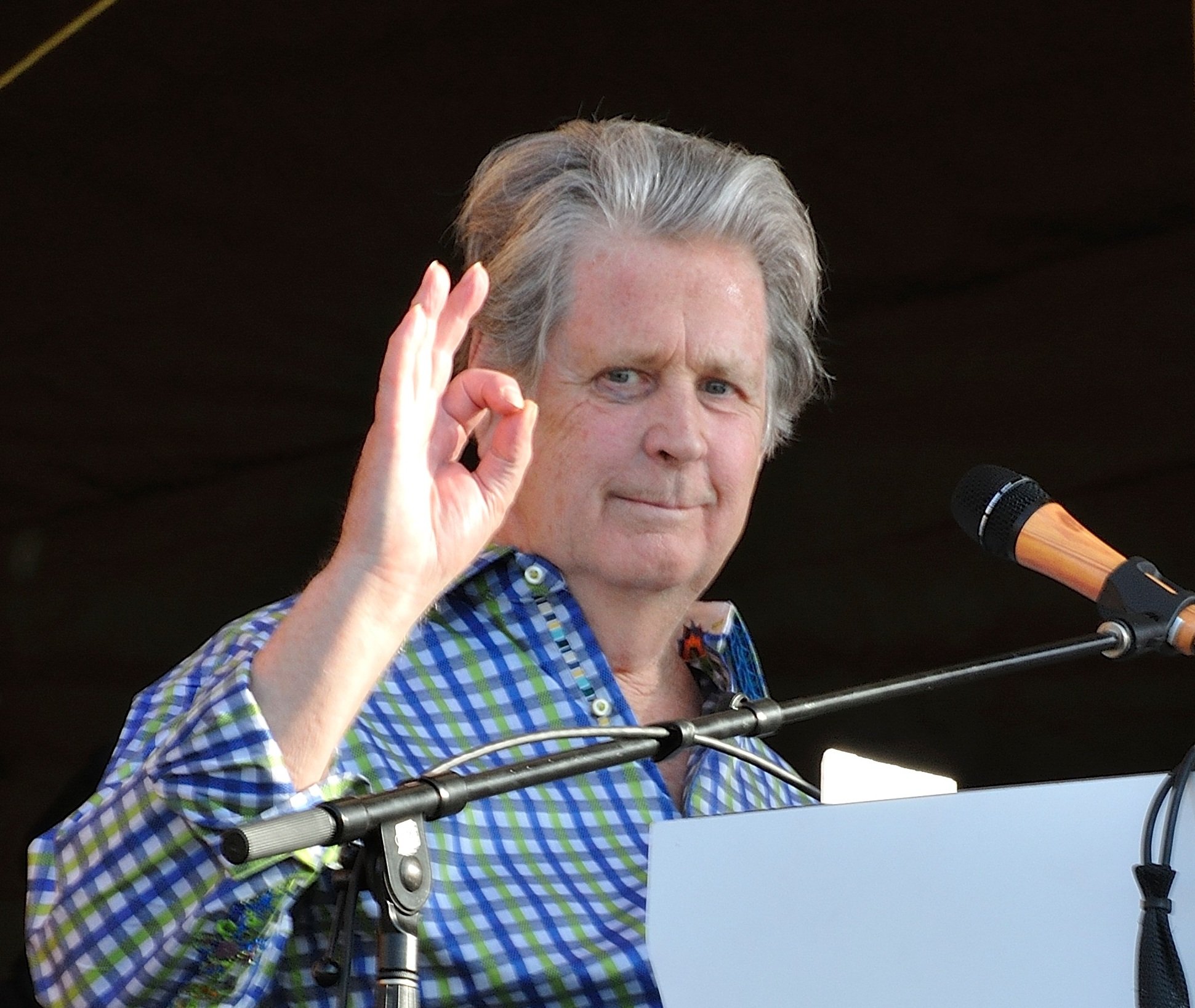 Portrait Photo of Brian Wilson performing on stage facing the camera