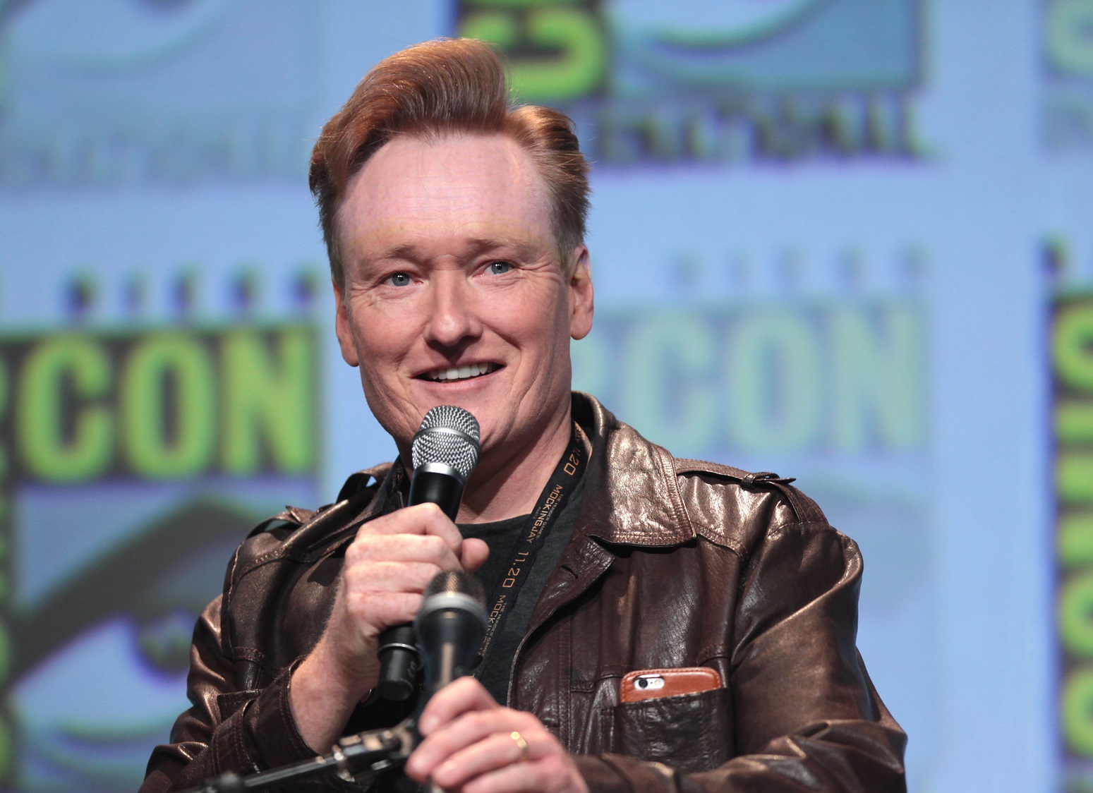 Conan O'Brien speaking at the 2015 San Diego Comic Con International,
