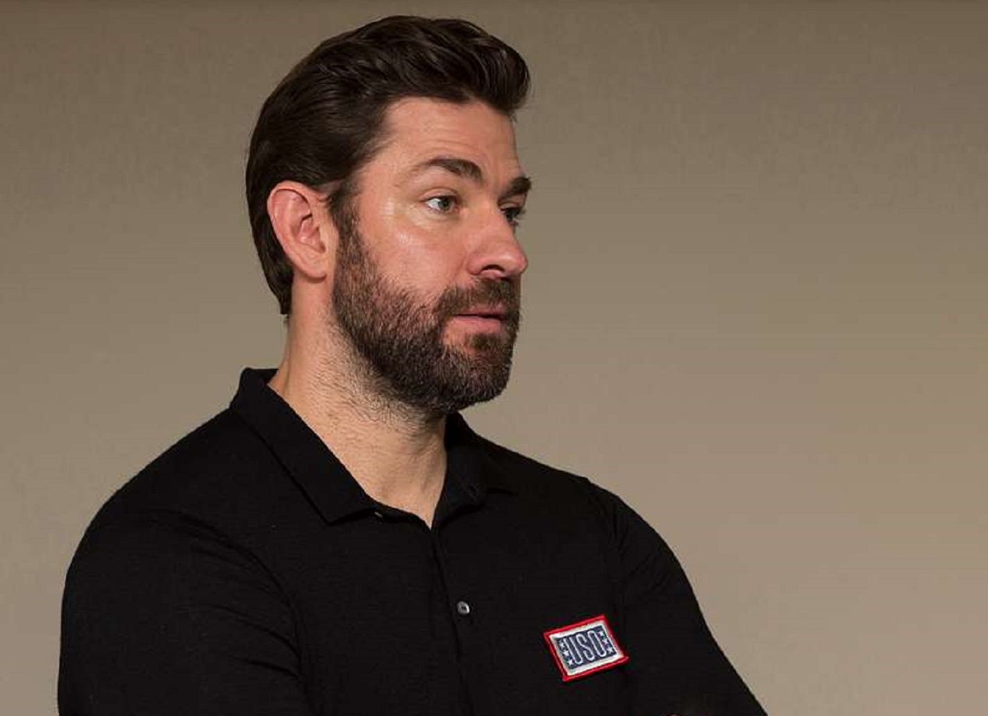 Actor John Krasinski speaks with military members - 2019