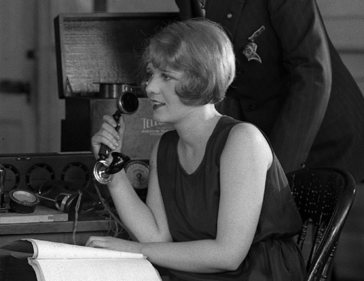 Close up of Anita Page talking into a telegraphone - 1935