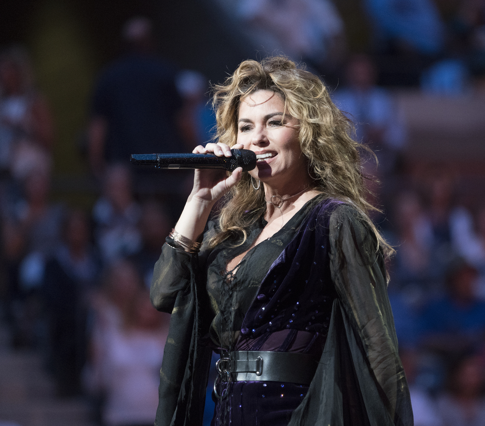 Shania Twain performs during opening ceremony at US Open Championships