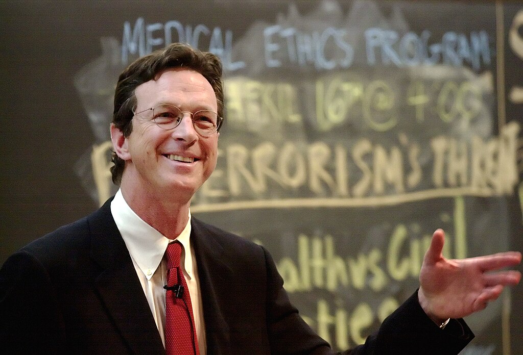 American author and speaker Michael Crichton speaking at Harvard